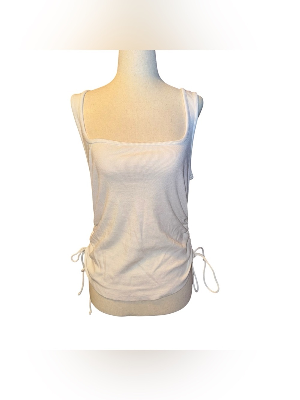 ANTHROPOLOGIE PILCRO Square Neck Ribbed Ruched Tank Top White Size Medium - Picture 5 of 14